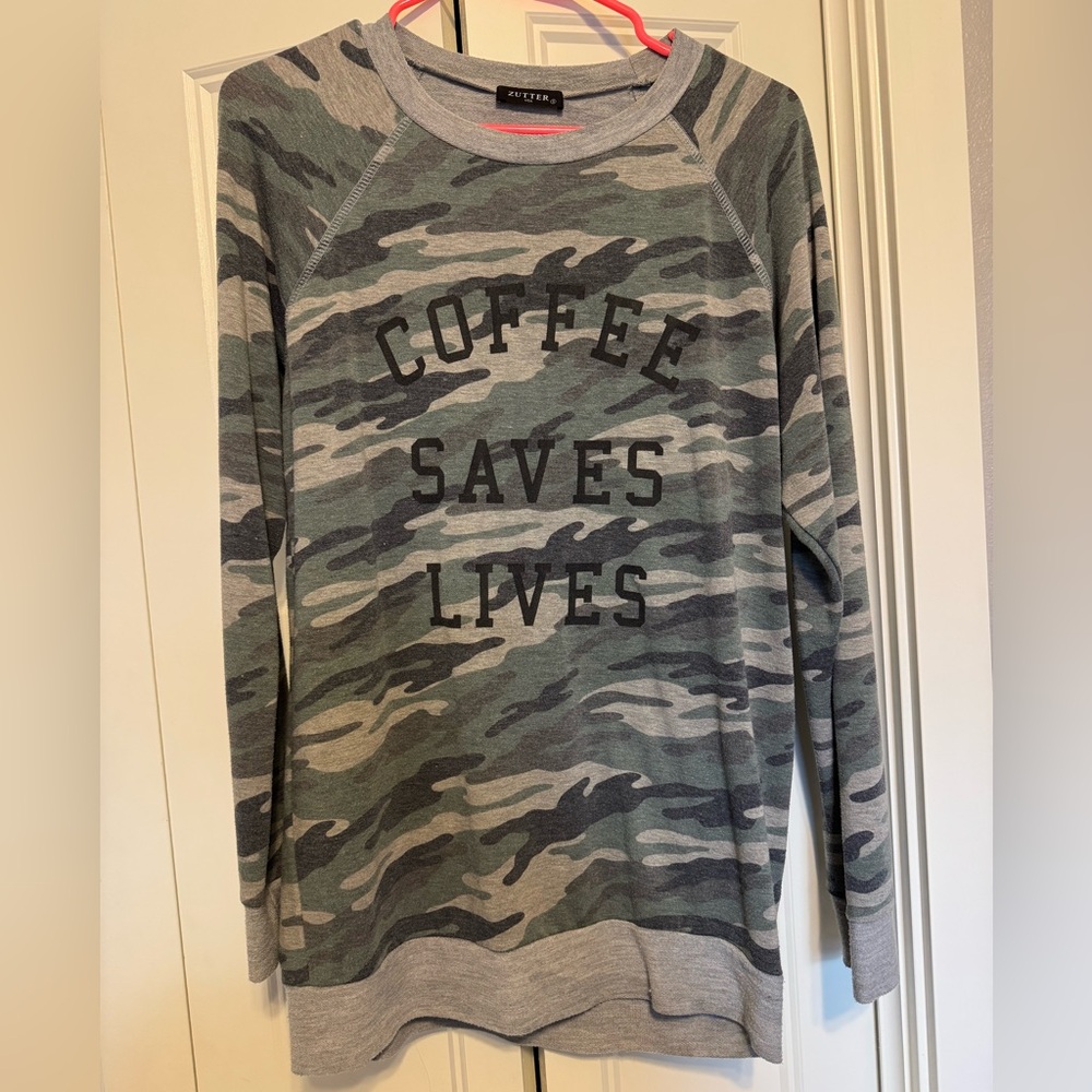 Vici Green and Gray Crewneck Top with Bold Slogan